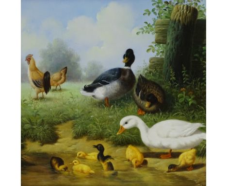 Ray Jacob, pair of oils on panel, poultry in the farmyard, signed, 12" x 15", framed 