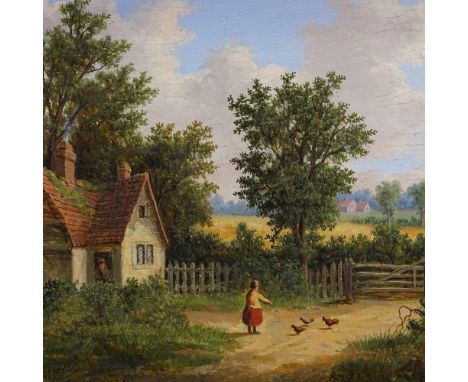 Manner of Joseph Thors, oil on panel, country landscape, unsigned, 10" x 14", framed 