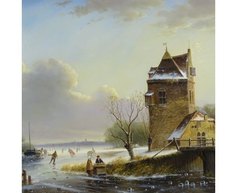 Ross Stefan, oil on panel, Dutch river scene, signed, 15" x 23", framed 