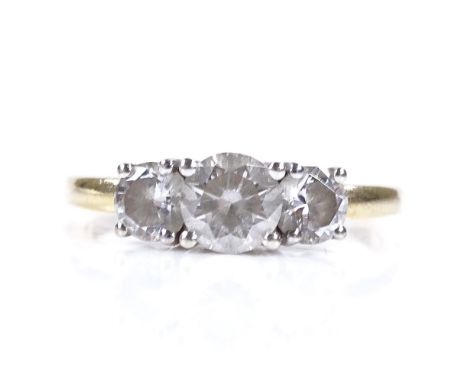 A 14ct gold 3-stone CZ dress ring, size J, 2.2g 