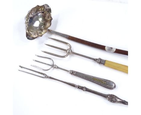 A George III silver double-spouted ladle with turned wood handle, by Thomas Shepherd, hallmarks London 1771, together with 3 