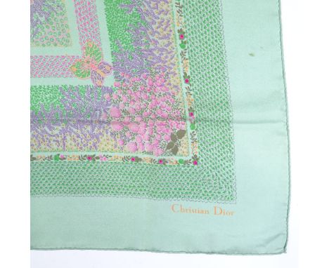 Christian Dior, Vintage pale green/pink floral pattern silk scarf, 77cm x 77cm 