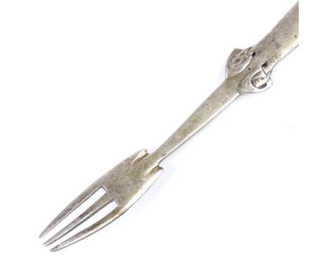 A rare Liberty &amp; Co Cymric silver fork, designed by Archibald Knox, the stem cast with a Celtic Knot, with 3 tines maker'