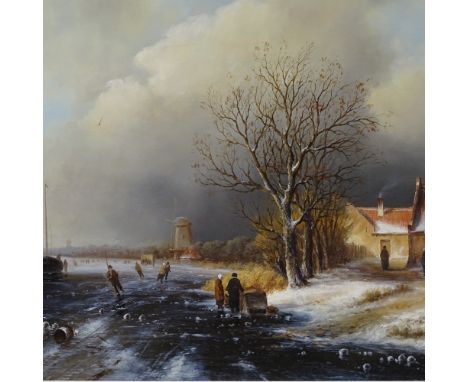 Ross Stefan, oil on panel, Dutch winter landscape, signed, 15" x 23", framed 