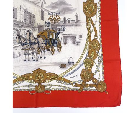 Burberry, Vintage coach and horses design silk scarf, 85cm x 85cm 