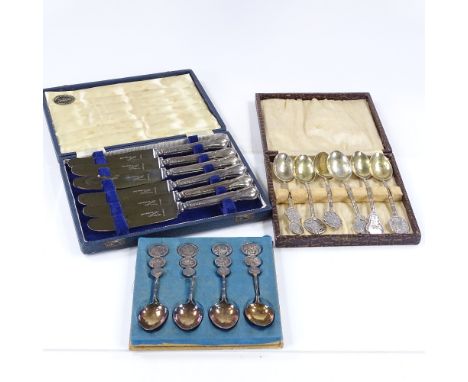 Various silver cutlery, including Chinese character mark teaspoons, by Uyeno, and maker's marks CH (3 cases) 