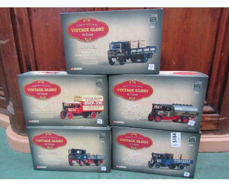 Five boxed Corgi 1:50 scale Vintage Glory of Steam models including Foden Dropside Wagon with crates- Pickfords, Foden flatbe