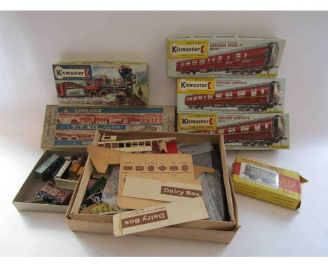Four Kitmaster T.T.3 model kits (one constructed), Peco Wonderful Wagon kit, Modelcraft lineside signal cabin etc