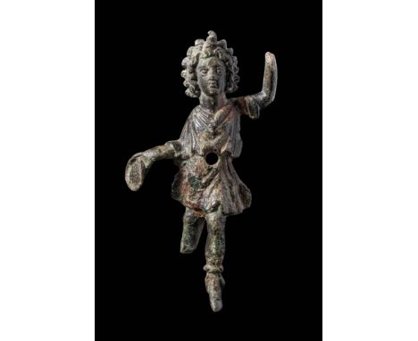 Ca. AD 1 - 100. A bronze statuette representing a Lar, the household deity associated with protection and prosperity in domes