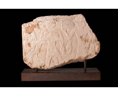 New Kingdom, Ca. 1550 - 1069 BC.An Egyptian limestone relief fragment dates back to the New Kingdom, likely from the 18th Dyn
