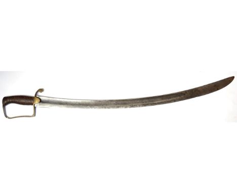 A Rare British 1896 Pattern Mountain Artillery Sword, with 74cm single edge broad fullered and curved steel blade, brass lang