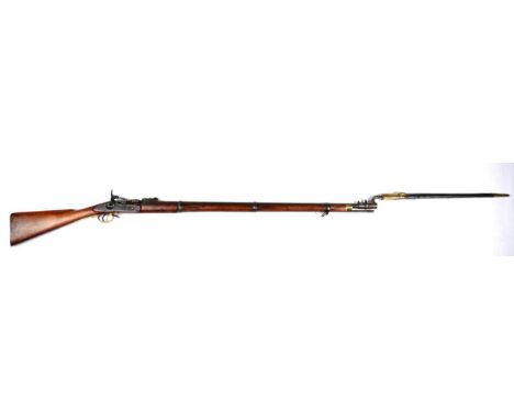 An Enfield Snider Action Three Band Rifle,  the 93cm steel barrel stamped with crowned BP, 577 SNIDER, with hinged ladder rea