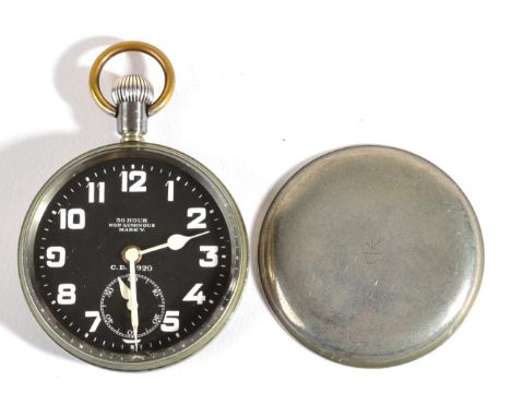 A Royal Flying Corps Cockpit Clock (Pocket Watch) by Zenith, top wind, the circular black enamel dial with white hands and Ar