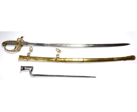 A Victorian 1845 Pattern Infantry Officer's Sword, the 81cm single edge fullered steel blade etched with VR cypher and scroll