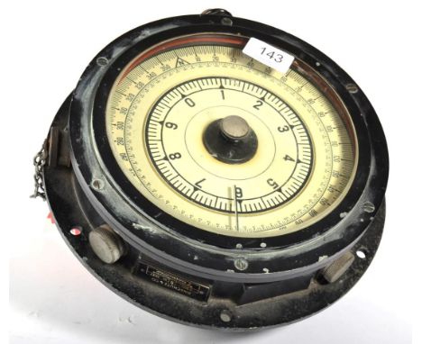 A Second World War German Marine Gyro Compass by Anschutz & Co., black-enamelled circular steel case, bearing label with make