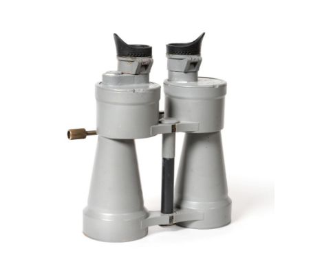 A Pair of Second World War German Third Reich Zeiss UDF 7 x 50 U-Boat Binoculars, No. 345928, grey and black enamel finish, h