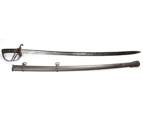 A Victorian 1853 Pattern Cavalry Trooper's Sword, the 89cm single edge fullered steel blade stamped with a crown/B/13 to the 