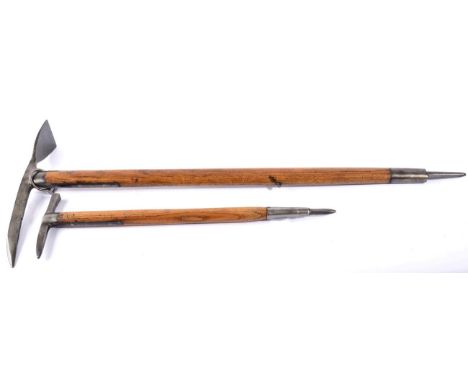 An Austrian Alpinist's Pair of Ice Axe and Ice Pick by Stubai, each with steel head stamped with maker's name, with ash haft 