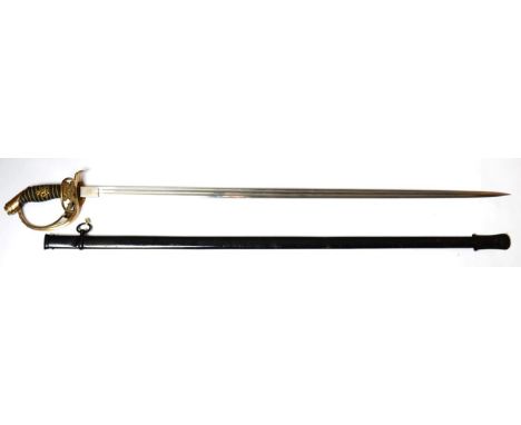 A Prussian Model 1889 Infantry Officer's Sword, the 80.5cm single edge fullered steel blade stamped with maker's mark of W.K.