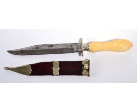 A Victorian Bowie Knife, the clip-point steel blade etched with an eagle in flight over ''Californian Bowie Knife'', the rica