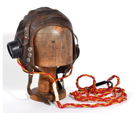 A Second World War Air Ministry Leather 1st Pattern C Type Flying Helmet, with velvet lined inner brim, chamois liner faintle