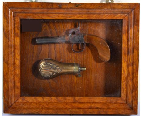 A 19th Century Percussion Pocket Pistol, the 7cm turn-off blued steel barrel with Birmingham proof marks, foliate engraved bo