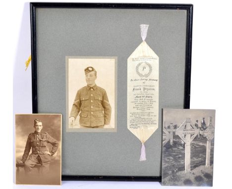 First World War 2nd Battalion, Royal Scots Interest:- a portrait photograph of 23309 Lance Corporal Frank Poynton together wi