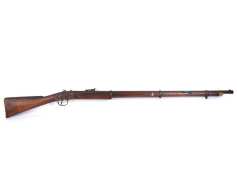 A London Armoury Company 1853 Pattern Three Band Percussion Musket,  .577 calibre, the 97cm rifled barrel with hinged ladder 