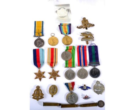 Assorted Medals, Medallions and Militaria, including First World War pair, comprising British War Medal and Victory Medal, to