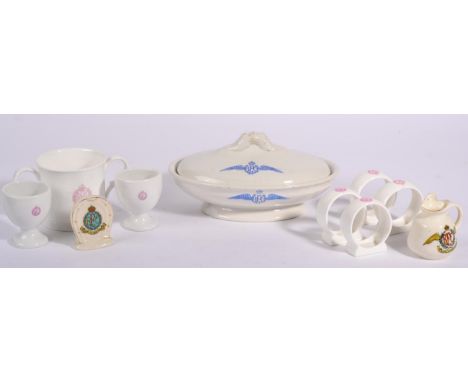 Ten Pieces of Royal Flying Corps Related Ceramics, comprising a small vegetable tureen and cover, a set of four napkin rings,