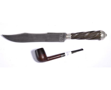 A Bowie Knife, the clip point blade stamped, ''Thornhill, London'' to the ricasso, spiral-turned horn grip with plated mounts