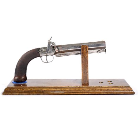 A 19th Century 14 Bore Percussion Travelling Pistol, the 14cm octagonal steel barrel with Birmingham proof marks, the left si