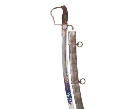 A 1796 PATTERN LIGHT CAVALRY OFFICER'S SWORD of regulation type, the lower two thirds of the blade etched and gilt with folia