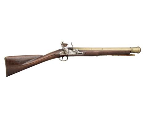 A FLINTLOCK BLUNDERBUSS BY RICHARD (1) WILSON, LONDON, 1760 with brass barrel formed in four stages, struck with the barrelsm