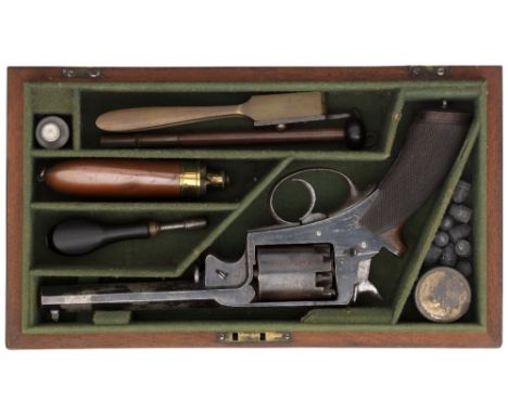 A CASED 54 BORE ADAMS PATENT FIVE-SHOT DOUBLE ACTION PERCUSSION REVOLVER RETAILED BY JAMES FAIRMAN, 23 JERMYN STREET, ST JAME