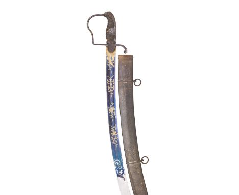 A 1796 PATTERN LIGHT CAVALRY OFFICER'S SWORD of regulation type, the lower two thirds of the blade etched and gilt with folia