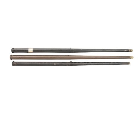 THREE RIFLED AIRCANES, LATE 19TH CENTURY the first .36 calibre, with rifled barrel sleeved in brass, with button trigger at t