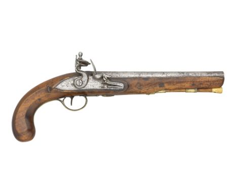 AN 18 BORE FLINTLOCK OFFICER'S PISTOL BY RYAN AND WATSON, LONDON PROOF MARKS, CIRCA 1800 with tapering sighted barrel engrave