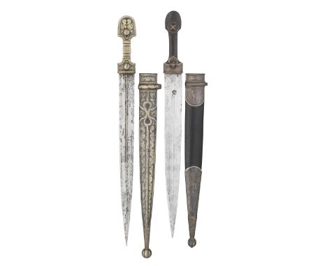 TWO CAUCASIAN SILVER-MOUNTED DAGGERS (KINDJAL), THE FIRST DATED 1294 AH, CIRCA 1877/8 the first with fullered double-edged bl