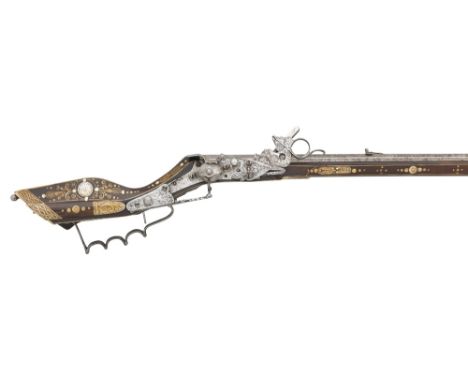 A 40 BORE SILESIAN WHEEL-LOCK BIRDING GUN (TSCHINKE), MID-17TH CENTURY with associated octagonal sighted barrel (muzzle resto