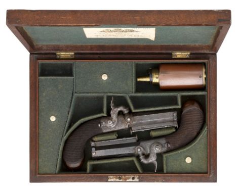 A CASED PAIR OF 40 BORE PERCUSSION TRAVELLING PISTOLS BY JOHN MANTON AND SON, DOVER STREET, LONDON, CIRCA 1825-30 with signed