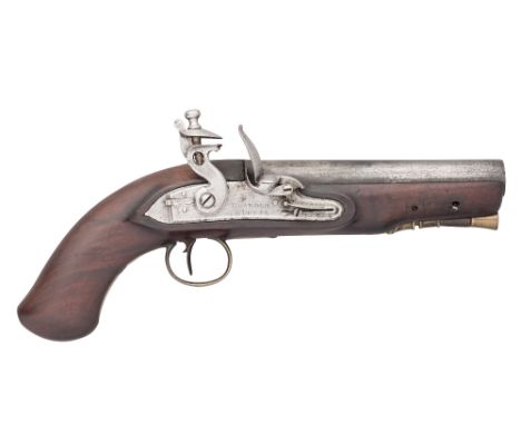 A 14 BORE FLINTLOCK PISTOL OF LIVERY TYPE BY BRANDER AND POTTS, LONDON, CIRCA 1820 with tapering barrel with traces of 'Londo