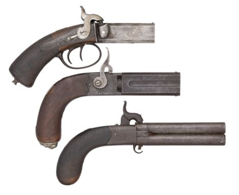 A 100 BORE PERCUSSION OVER-AND-UNDER TRAVELLING PISTOL BY SAMUEL & CHARLES SMITH, LONDON, CIRCA 1840; A 54 BORE PERCUSSION HA