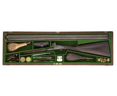 A CASED 15 BORE D.B. PERCUSSION SPORTING GUN BY GASQUOINE & DYSON, MARKET PLACE, MANCHESTER, NO. 1373, LONDON  CIRCA 1860 wit