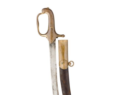 AN UNUSUAL INDIAN SWORD, LATE 18TH CENTURY with curved single-edged blade, gilt-copper hilt of shamshir form, comprising a pa