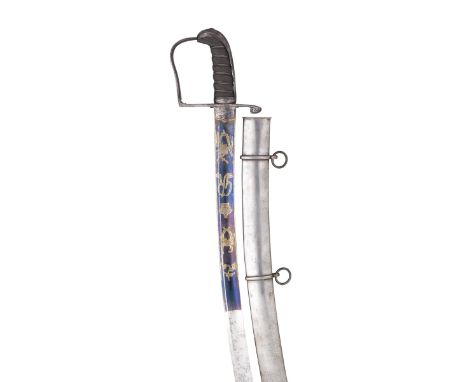 AN OFFICER'S SWORD, LATE 18TH/EARLY 19TH CENTURY with curved blade double-edged towards the tip, formed with a near full-leng