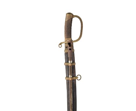 A RUSSIAN MODEL 1881 DRAGOON SHASKA of regulation type, with curved fullered blade stamped with marks at the forte, painted w