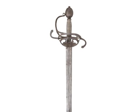 AN ENGLISH RAPIER, CIRCA 1630 with double-edged blade cut with a pair of slender fullers over half of its length on each side