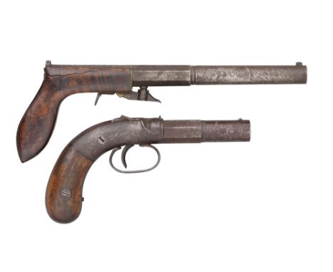 A .34 CALIBRE U.S. PERCUSSION UNDER-HAMMER BOOT PISTOL BY THRESHER, STAFFORD, CONNECTICUT, CIRCA 1830 AND A .36 CALIBRE PERCU