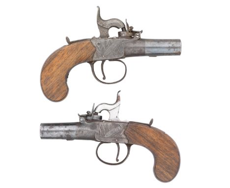 A PAIR OF 40 BORE PERCUSSION BOX-LOCK POCKET PISTOLS BY CLARE, DORCHESTER, BIRMINGHAM PROOF MARKS CIRCA 1840 converted from f